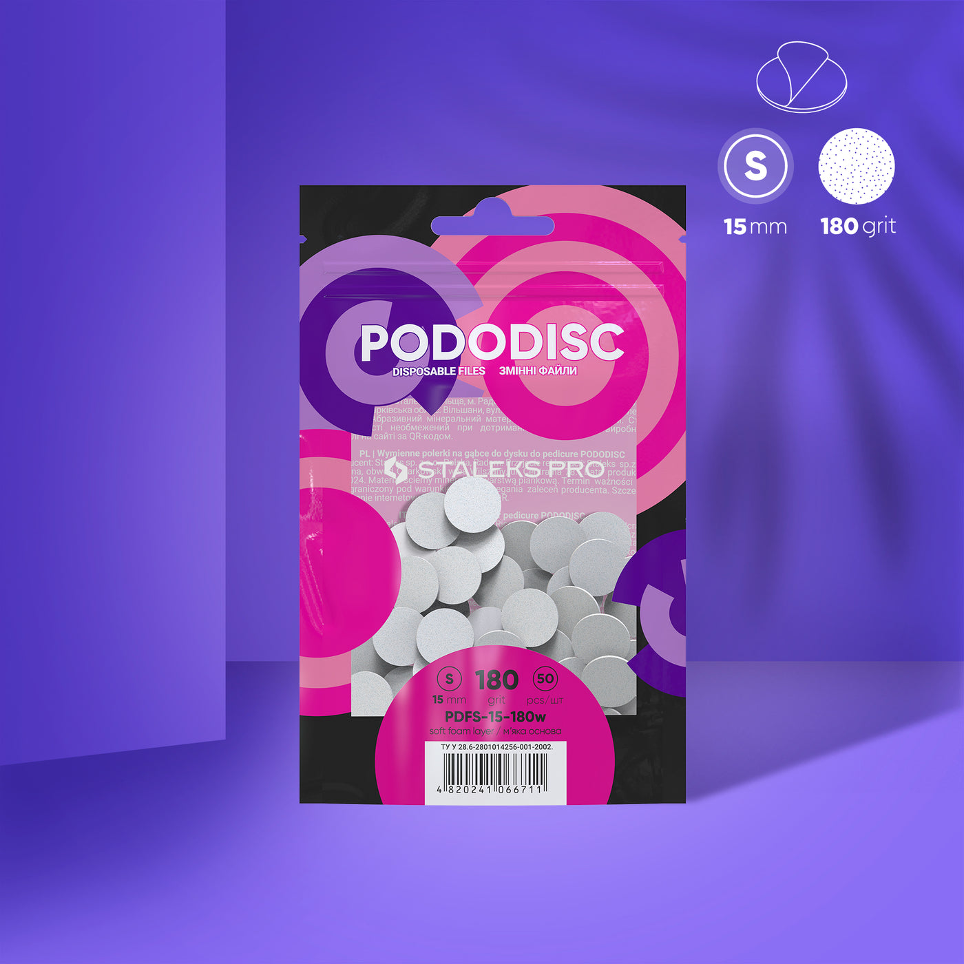 Staleks Disposable white files on soft foam layer for pedi - PDFS-15-180W - Bild 1