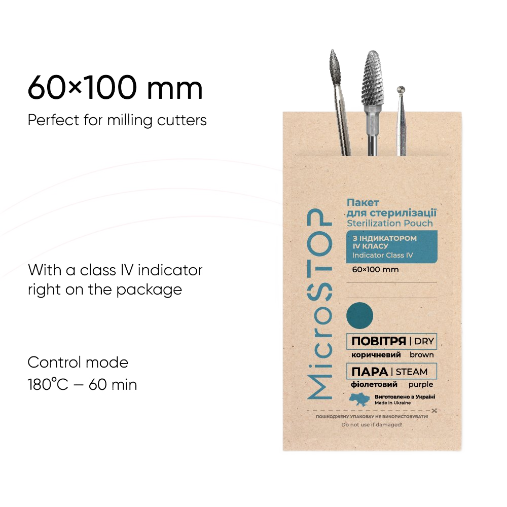 Microstop ECO Sterilisationsbeutel 60 × 100 mm – Instrumente dienen nur dem Größenvergleich